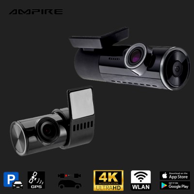 AMPIRE Dual-Dashcam, 2K Frontkamera und AHD Heckkamera, WLAN und GPS inkl. 32GB Micro SD