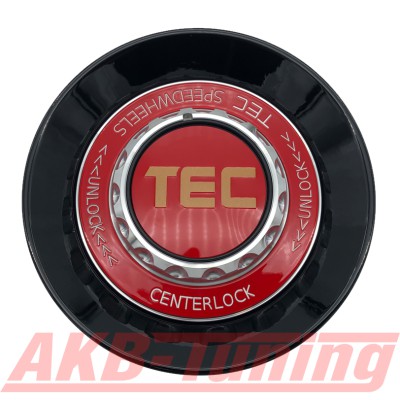TEC ALU-Zentralverschluss-Deckel in Schwarz-Glanz / Kranz rot / Logo rot-gold für Alufelge GT8