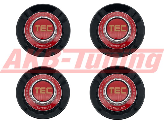 TEC ALU-Zentralverschluss-Deckel-Set in Schwarz-Glanz / Kranz rot / Logo rot-gold für Alufelge GT8