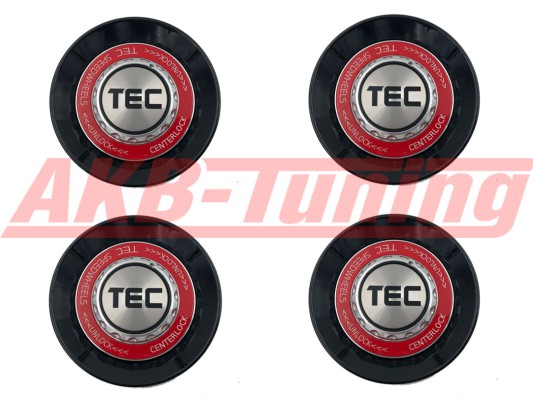 TEC ALU-Zentralverschluss-Deckel-Set in Schwarz-Glanz / Kranz rot / Logo silber-schwarz für Alufelge GT8