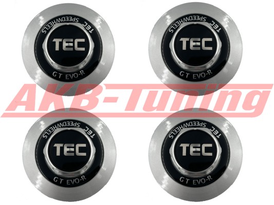 TEC ALU-Sechskant-Deckel-Set in Hyper-Silber / Logo schwarz-silber für Alufelge GT EVO-R