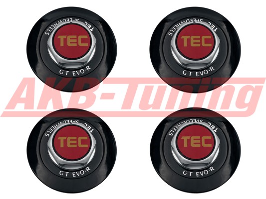 TEC ALU-Sechskant-Deckel-Set in Schwarz-Glanz / Logo rot-gold für Alufelge GT EVO-R
