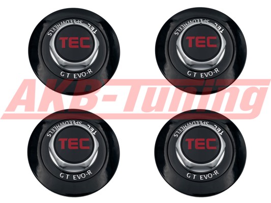 TEC ALU-Sechskant-Deckel-Set in Schwarz-Glanz / Logo schwarz-rot für Alufelge GT EVO-R