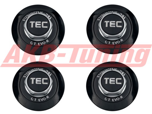 TEC ALU-Sechskant-Deckel-Set in Schwarz-Glanz / Logo schwarz-silber für Alufelge GT EVO-R