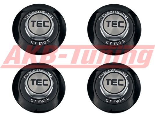TEC ALU-Sechskant-Deckel-Set in Schwarz-Glanz / Logo silber-schwarz für Alufelge GT EVO-R