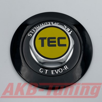 TEC ALU-Sechskant-Deckel in Schwarz-Glanz / Logo gelb-schwarz für Alufelge GT EVO-R