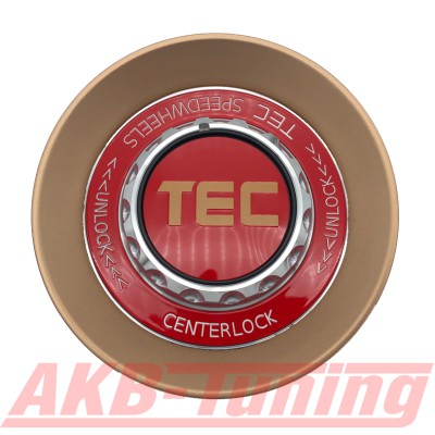 TEC ALU-Zentralverschluss-Deckel in Rosé-Gold / Kranz rot / Logo rot-gold für Alufelge GT8