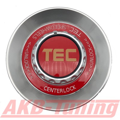 TEC ALU-Zentralverschluss-Deckel in Hyper-Silber / Kranz rot / Logo rot-gold für Alufelge GT8