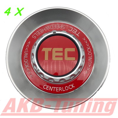 TEC ALU-Zentralverschluss-Deckel-Set in Hyper-Silber / Kranz rot / Logo rot-gold für Alufelge GT8