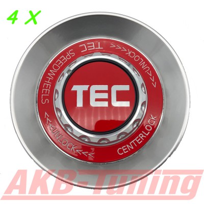 TEC ALU-Zentralverschluss-Deckel-Set in Hyper-Silber / Kranz rot / Logo rot-silber für Alufelge GT8