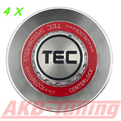 TEC ALU-Zentralverschluss-Deckel-Set in Hyper-Silber / Kranz rot / Logo silber-schwarz für Alufelge GT8