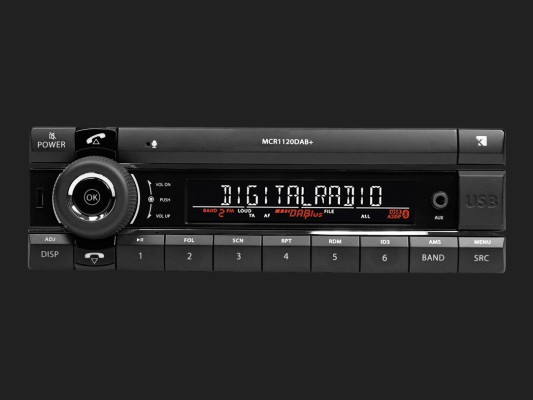 AXION "MCR 1120 BT" Robustes laufwerkloses 1DIN Autoradio mit USB(2x)/AUX/Bluetooth/DAB+ (12V)