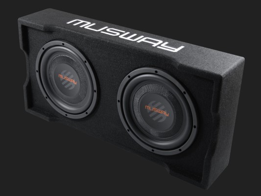 MUSWAY "MF210Q2" SINGLE-SUBWOOFER-SYSTEM IN FLACH-BAUWEISE (DOWNFIRE) MIT 25CM (10“) SUBWOOFER UND PASSIVMEMBRAN 2+2Ohm