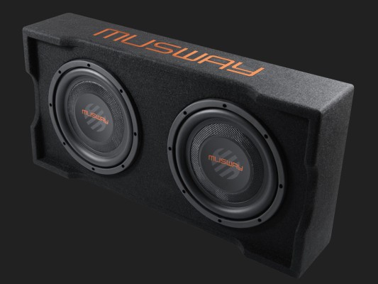 MUSWAY "MF210Q4" SINGLE-SUBWOOFER-SYSTEM IN FLACH-BAUWEISE (DOWNFIRE) MIT 25CM (10“) SUBWOOFER UND PASSIVMEMBRAN 4+4Ohm