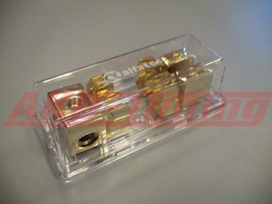 Alfatec Sicherungsverteiler 1x20mm in 2x10mm out vergoldet (Resposten)