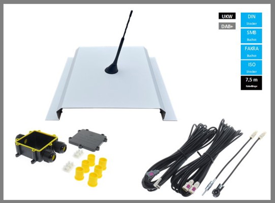 Dietz Wohnmobil Antennenset A1, UKW/DAB, 7,5m Kabel, Edelstahlträger weiss, FAKRA/DIN/SMB Anschlüsse