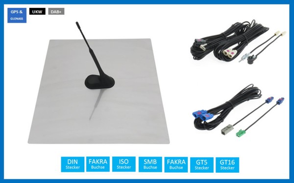 Dietz Wohnmobil Antennenset A2, UKW/DAB/GPS, 7,5m Kabel, Edelstahlplatte, DIN/ISO/FAKRA/SMB Anschlüsse