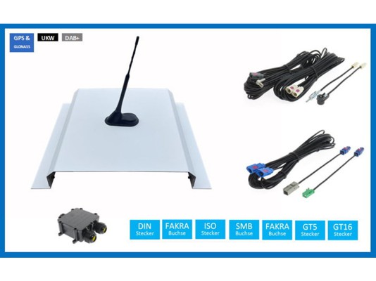 Dietz Wohnmobil Antennenset A2, UKW/DAB/GPS, 5m Kabel, Edelstahlträger, DIN/ISO/FAKRA/SMB Anschlüsse