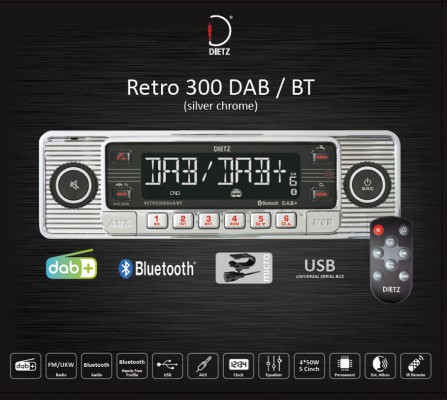 Dietz 1-DIN Retro Radio DAB+, BT, MP3, USB, RDS, silber-chrom