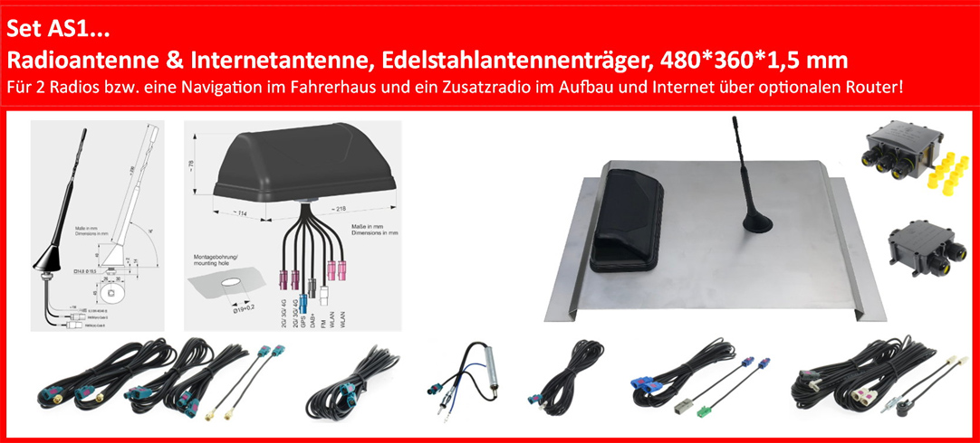 Dietz Wohnmobil Antennenset AS1, UKW/DAB, Routerantenne, 7,5m Kabel,  Edelstahlträger, FAKRA/SMB/DIN/ISO-DIE-AS1T6L750UNI