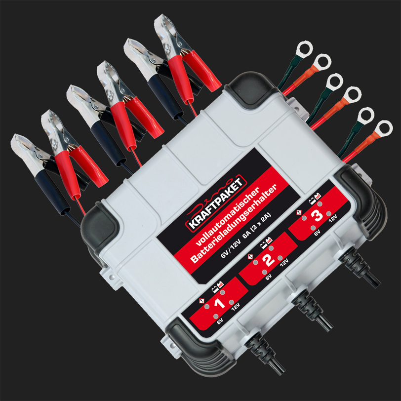 Dino Vollautomatisches Batterie-Erhaltungsladegerät mit 3x2A (6A