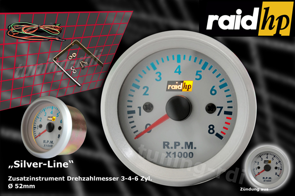 raid hp Zusatzinstrument 52mm Drehzahlmesser Silver-Line-RDI-660266