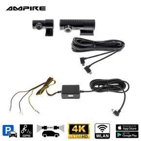 AMPIRE Dual-Dashcam, 2K Frontkamera und AHD Heckkamera, WLAN und GPS inkl. 32GB Micro SD