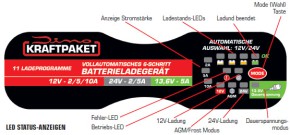 Dino Vollautomatisches 6-Schritt Batterieladegerät mit 2A/5A/10A Ladestrom für 12V/24V Batterien