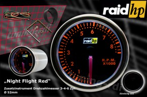 raid hp Zusatzinstrument 52mm Drehzahlmesser Night Flight Red